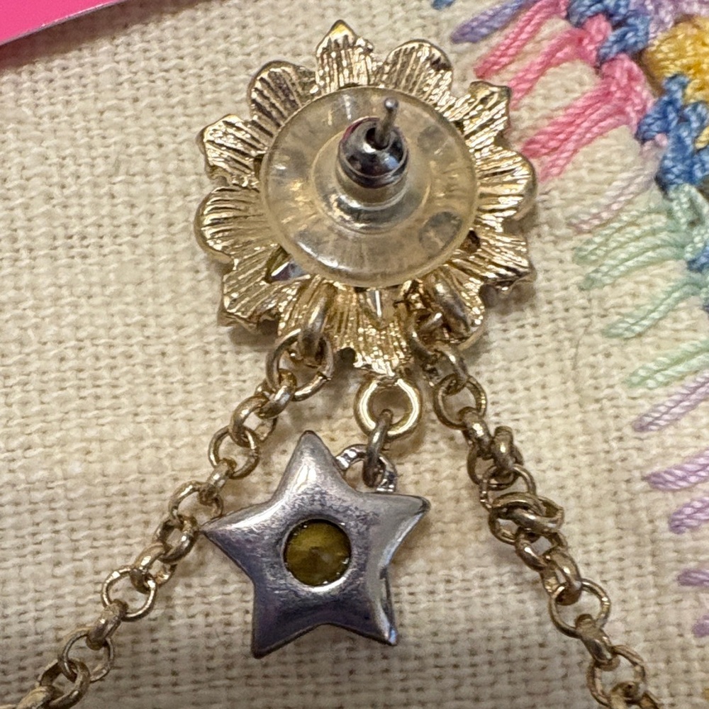 Betsey Johnson Gold and Blue Statement Earrings NWOT. - Picture 5 of 5